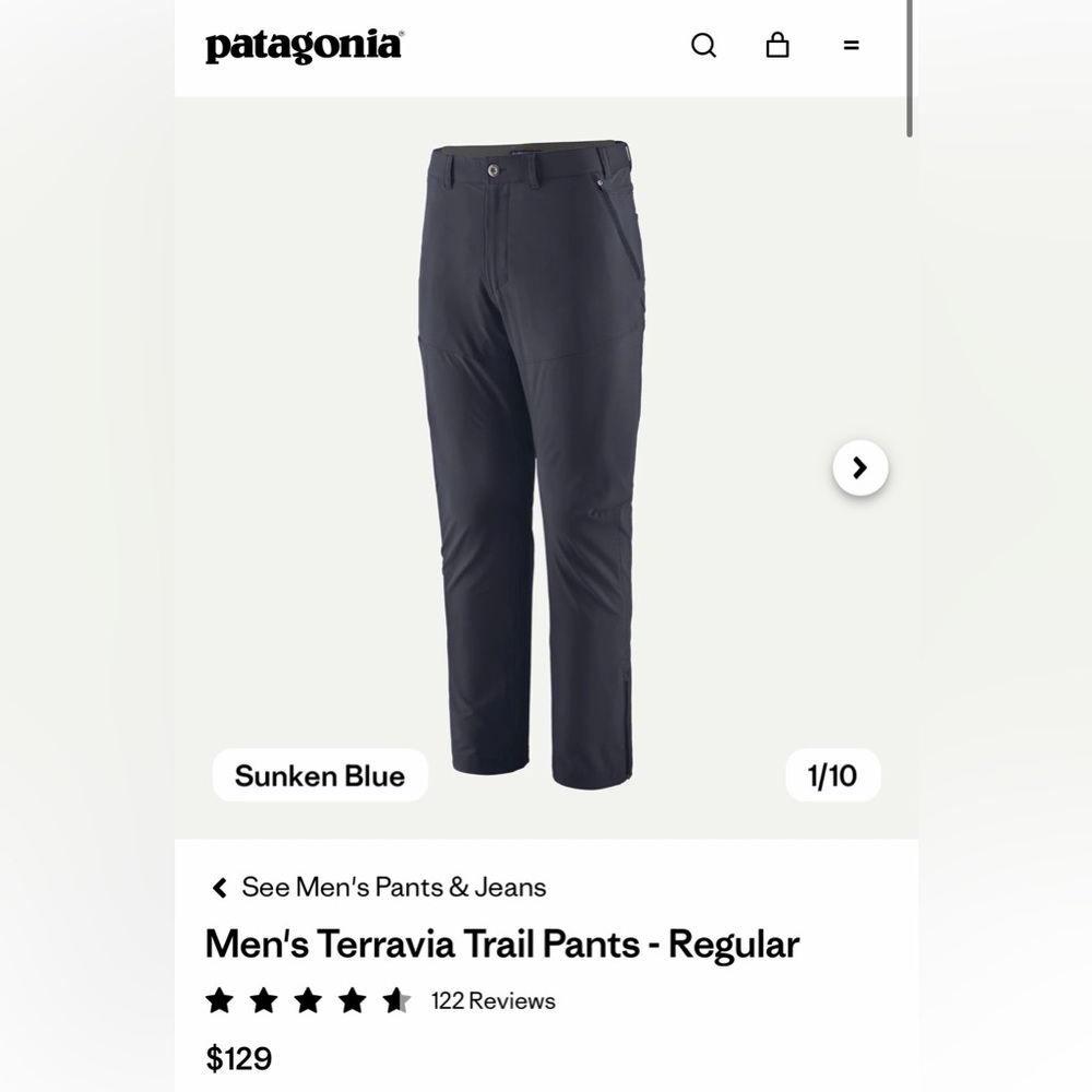 NWT Patagonia Men's Terravia Trail Pants - Sunken Blue 32x31